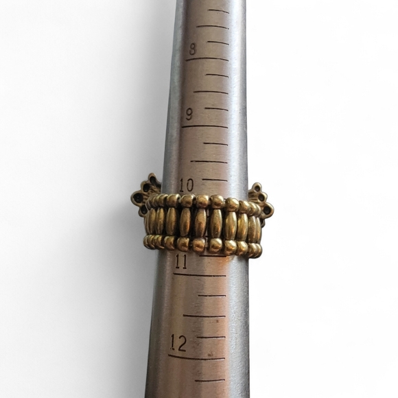 Cross Rhinestones Stretch Ring Brass-Tone Metal Size 6-7 - Picture 5 of 5